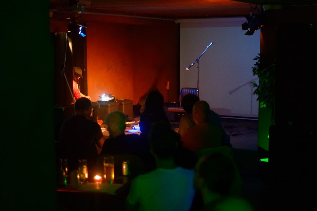Events. Amanda Minkkinen, recording played at Launch Party, ROST. Photo: Andrew Mckenna